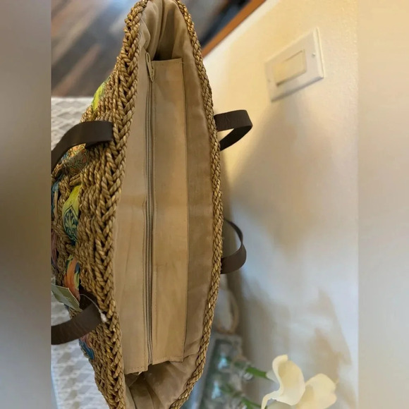 Naturalizer Straw Tote Bag with Leather Straps. Multi-color Ribboning. - Picture 10 of 10